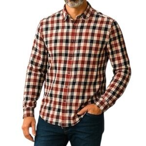 Men’s Five Four Slim Fit Checkered Button Down Shirt Red Navy Blue White Size M